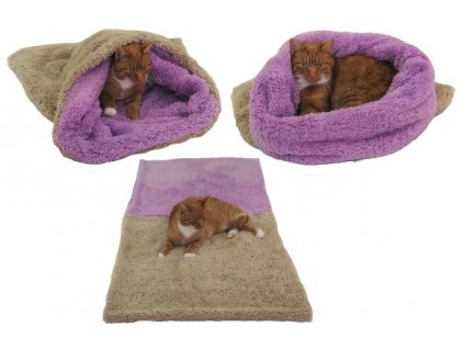Marysa pelíšek 3v1 pro kočky, DE LUXE, béžový/fialový, velikost XL