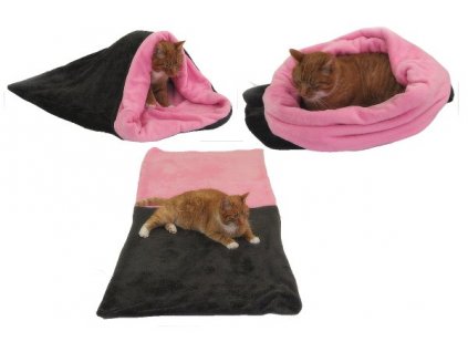 Marysa pelíšek 3v1 pro kočky, tmavě šedý/světle růžový, velikost XL