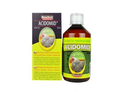 Acidomid D drůbež 500 ml preventivními účinky proti množení bakteríí, plísní a kokcidií udržení kvality napájecí vody