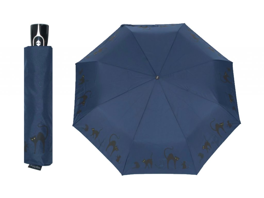 Doppler Magic Fiber CATS modrý plně automatický deštník s kočkami + 5%  sleva při registraci + zdarma pláštěnka při nákupu nad 1 000 Kč - Značkové  deštníky