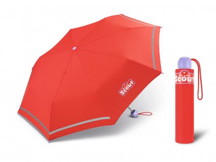 Scout BASIC RED dívčí skládací deštník s reflexním proužkem