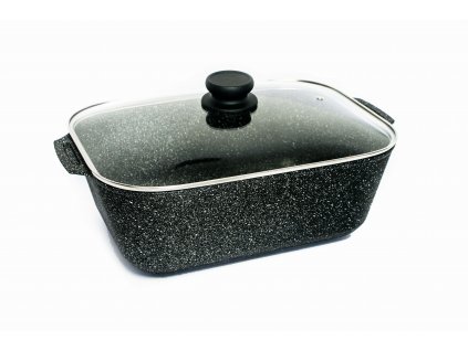 Pekáč na kačenu se skleněným víkem PROTITAN linie GRANIT - černý