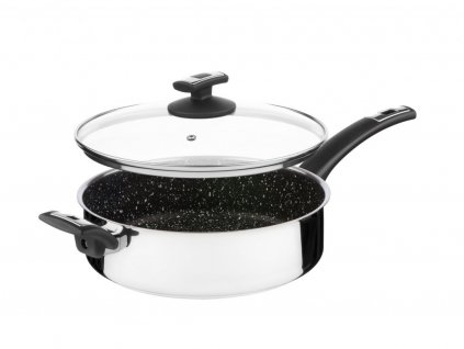 KOLIMAX FLONAX STANDARD pánev 26 cm s rukojetí a úchytem, se skleněnou poklicí, vysoká, GRANITEC, černá
