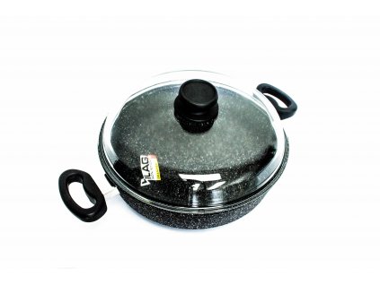 Soté servírovací pánev s poklicí se 2 úchyty PROTITAN linie GRANIT- černá, neindukční, průměr 28 cm, výška 7cm