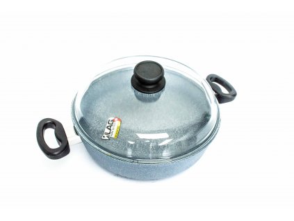 Soté servírovací pánev s poklicí se 2 úchyty PROTITAN linie GRANIT - šedá, neindukční, průměr 28 cm, výška 7cm