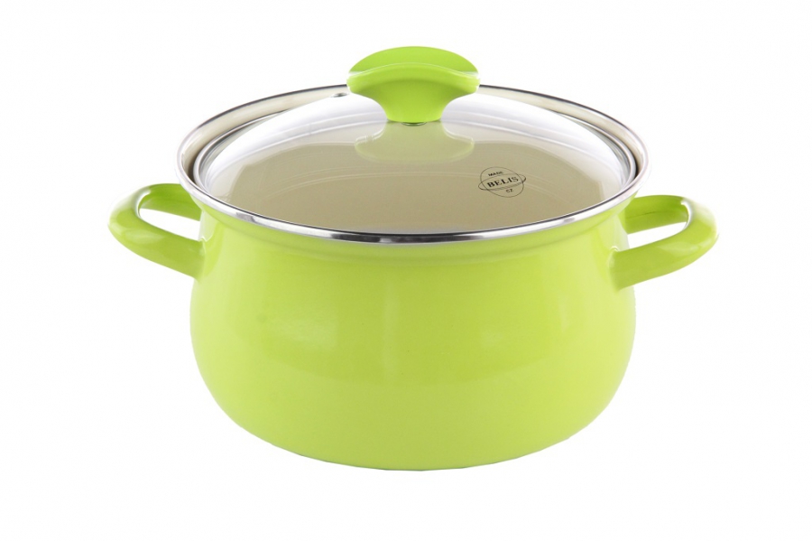 Smaltovaný hrnec se skleněnou poklicí Belis/Sfinx Green Line, 24 cm, 6,1 l