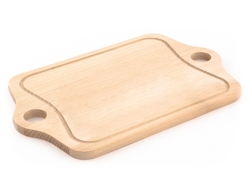Dřevěné kuchyňské prkénko KOLIMAX - hranaté s otvory na uchopení, 38,5 x 18 x 1,6 cm