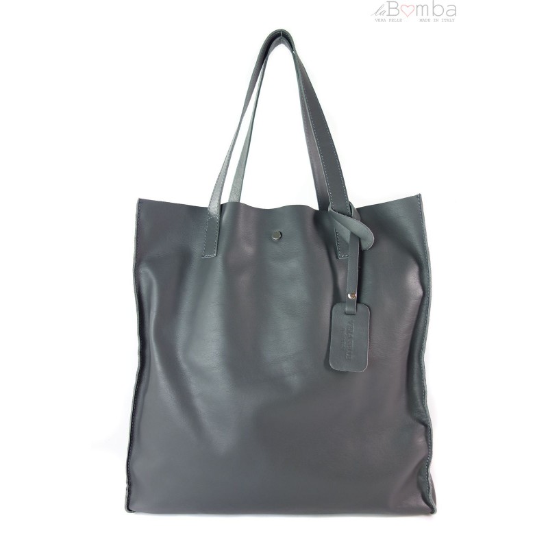 Kožená Shopper kabelka Vera Pelle GL46 Barva: tmavě šedá