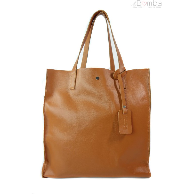 Kožená Shopper kabelka Vera Pelle GL46 Barva: hnědá