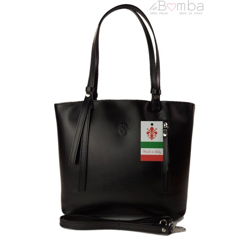 Kožená Shopper kabelka Vera Pelle KM446 Barva: černá