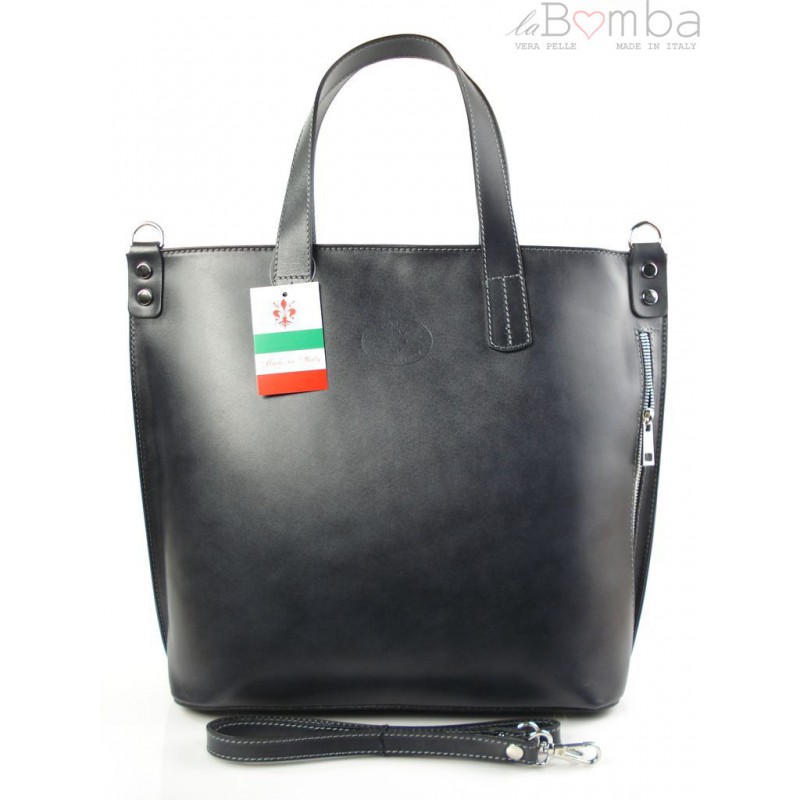 Kožená Shopper kabelka Vera Pelle SB546 Barva: tmavě šedá