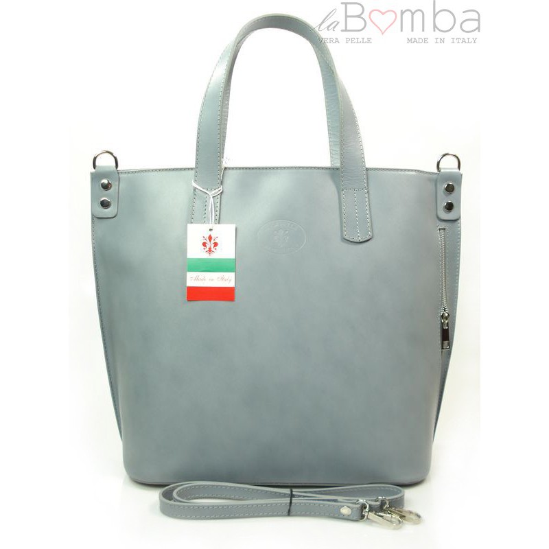 Kožená Shopper kabelka Vera Pelle SB546 Barva: šedá