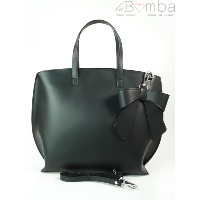 Kožená Shopper kabelka Vera Pelle SB689 Barva: černá
