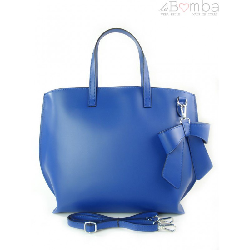 Kožená Shopper kabelka Vera Pelle SB689 Barva: modrá