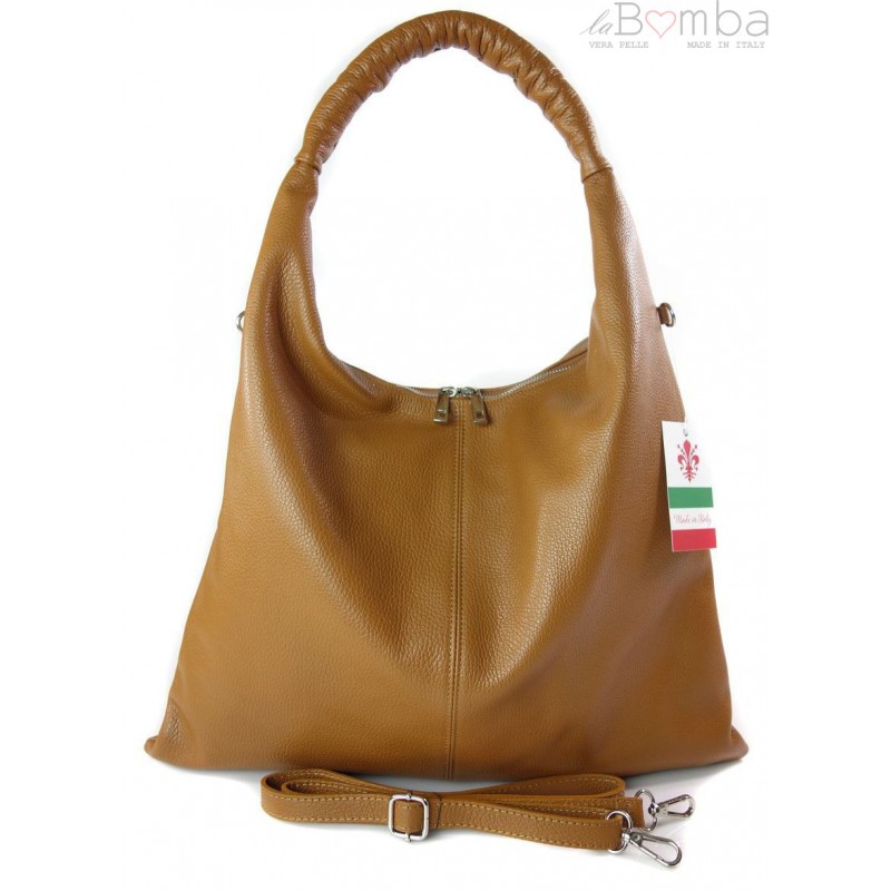 Kožená Shopper kabelka Vera Pelle WX435 Barva: hnědá