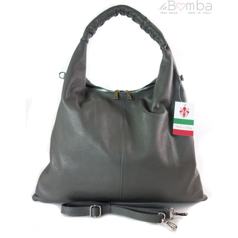 Kožená Shopper kabelka Vera Pelle WX435 Barva: šedá