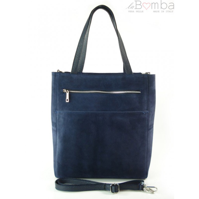 Kožená Shopper kabelka Vera Pelle SV55 Barva: modrá