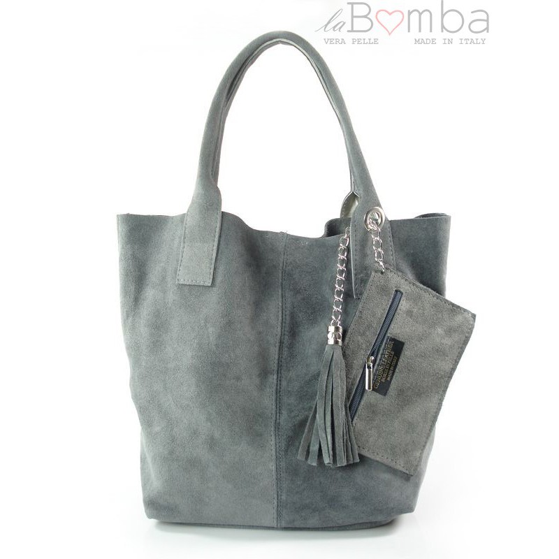 Kožená Shopper kabelka Vera Pelle W567 Barva: šedá