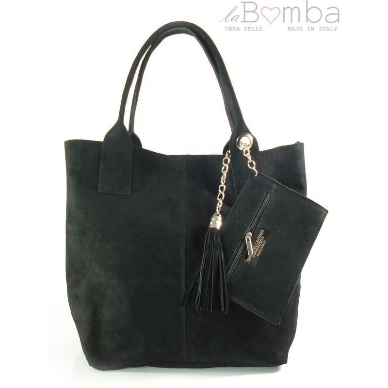 Kožená Shopper kabelka Vera Pelle W567 Barva: černá