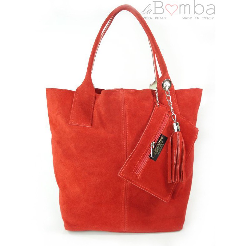 Kožená Shopper kabelka Vera Pelle W567 Barva: červená