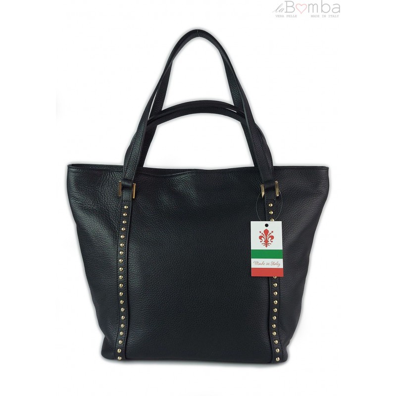 Kožená Shopper kabelka Vera Pelle WM555 Barva: černá