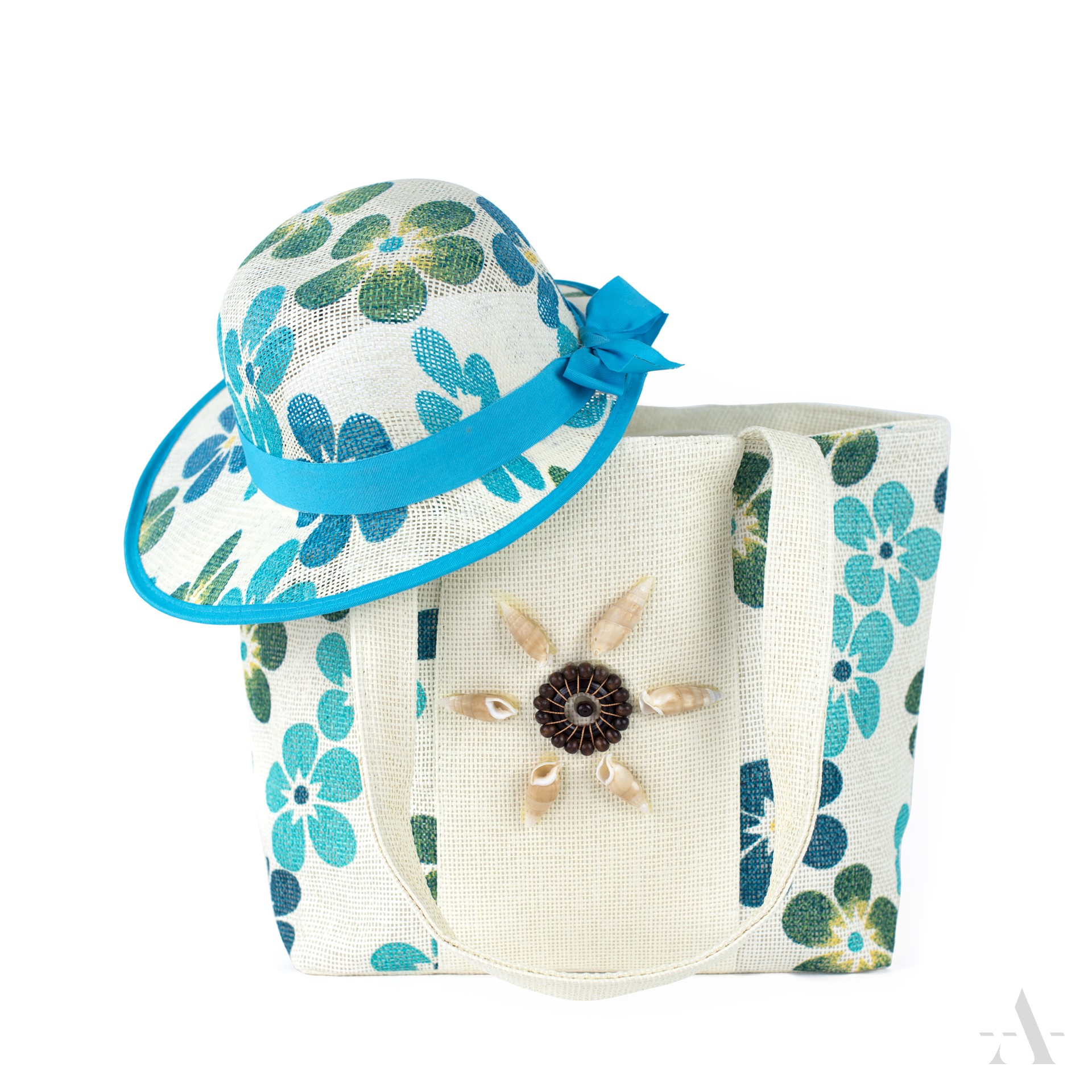 Set - dámský slaměný klobouk a kabelka tr22103 Barva: modrá