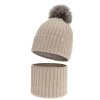 pol pl Czapka i komin dla dziewczynki zimowy komplet 100 welniany merino podszyty bawelna z pomponem bezowy Terida 15170