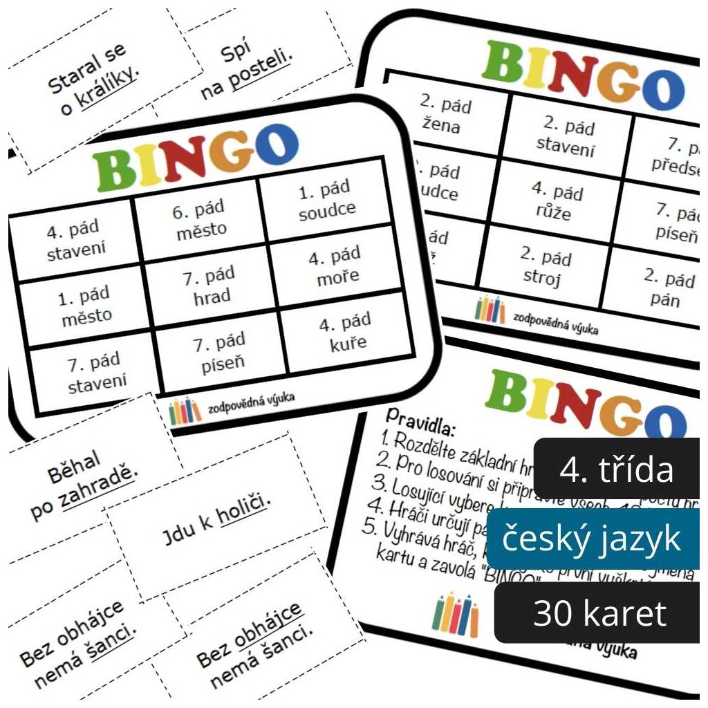 bingo pády vzory podstatných jmen
