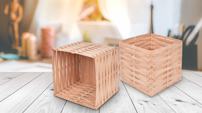 Inspiration für das Basteln mit Kindern: Geflochtene Box aus Holzstäbchen