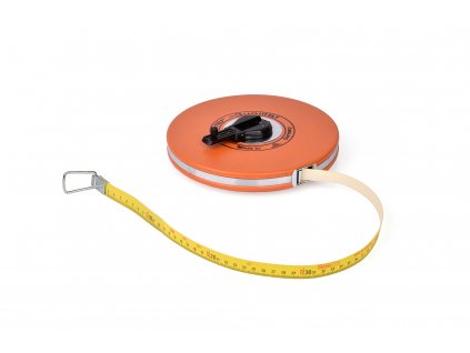 25 m Bandmaß, Typ 272P Glasfaser von Richter™. Kunststoffband mit Glasfaserkern und PVC-Beschichtung, für maximale Festigkeit und minimale Dehnung.