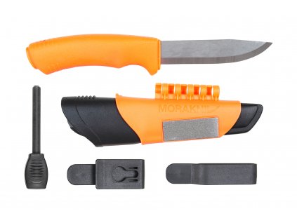 Bushcraft Survival, Outdoor-Messer von Morakniv, robust, 3,2 mm Klinge, Feuerstarter, Diamantschärfer, in auffälligem Orange. Für echte Bushcraft-Enthusiasten.
