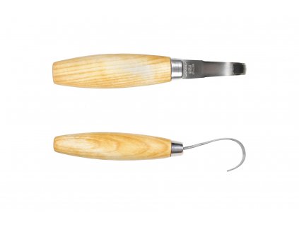 Kerbschnitzmesser Hook 162 von Morakniv. Ein Spezialwerkzeug für Handwerker mit doppelseitiger Krümmung und Lederscheide für meisterhafte Schnitzarbeiten.