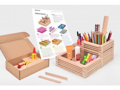 Schreibtischorganizer aus Buchenholz-Holzstäbchen, Komplett Bastelset
