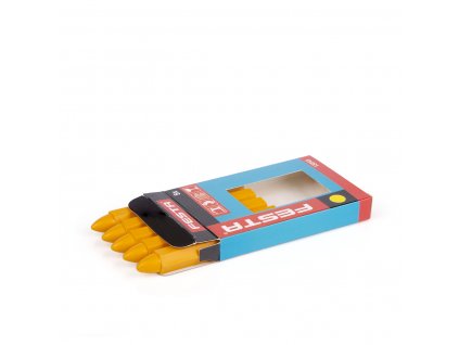 Gelber Universal-Wachsmalstift aus einem 5er-Set.