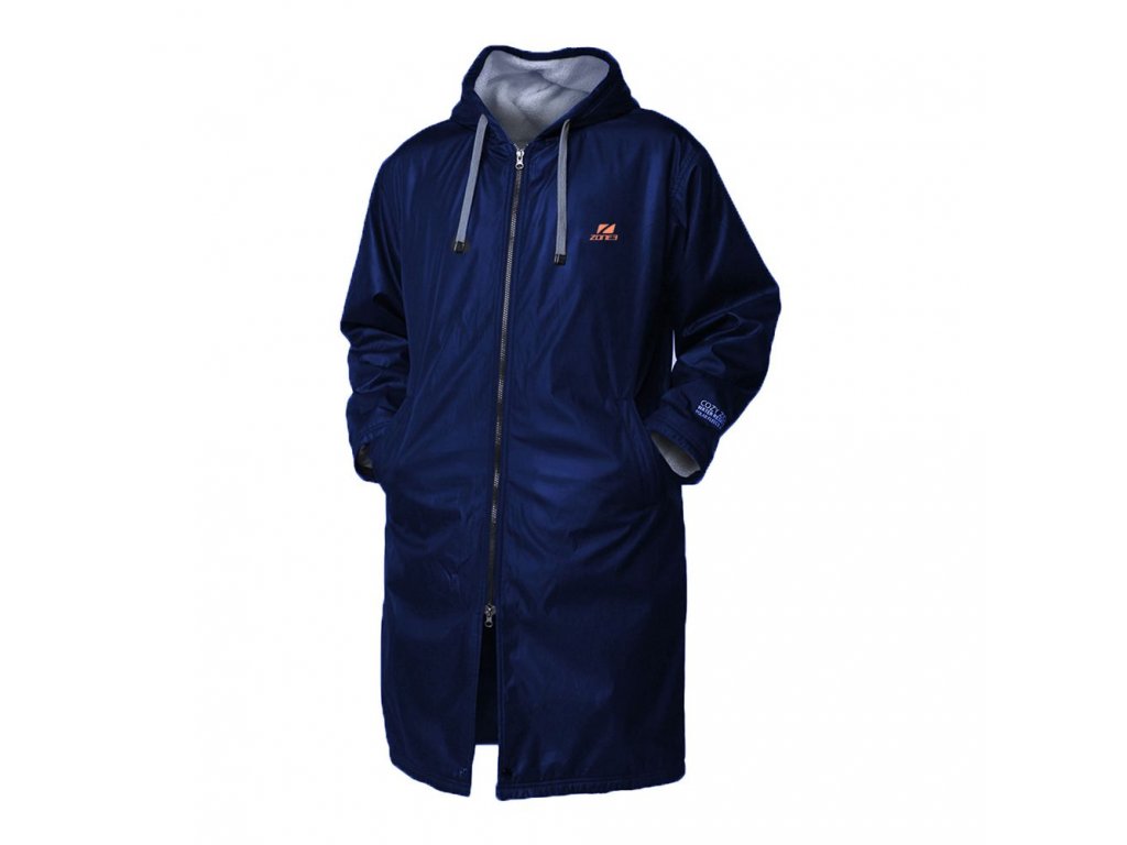 Polar Fleece Parka Robe Jacket / Navy/Grey/Orange / XS