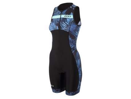 Women's Activate+ Tropical Palm Sleeveless Trisuit / Navy/Mint / XS