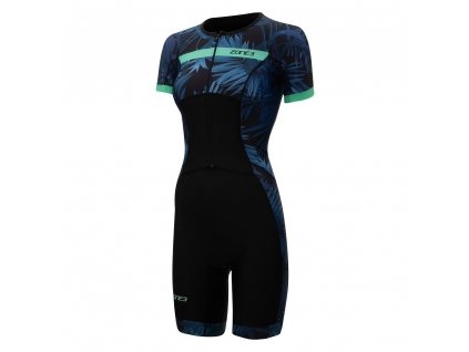 Women's Activate+ Tropical Palm Short Sleeve Trisuit / Navy/Mint / XS (Varianta XL)