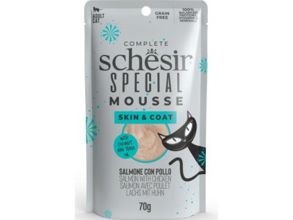 Schesir Cat kapsa Special Mousse Skin&Coat losos/kuře 70g