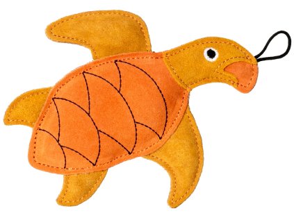 Hračka pes LEATHER TURTLE kůže,oranžová 21cm Kiwi