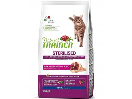 TRAINER Natural Cat Sterilised sušená šunka 1,5kg