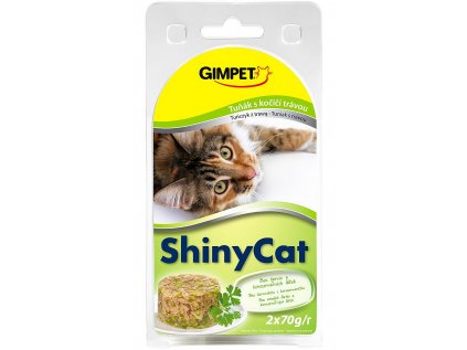 GIMPET Konzerva ShinyCat tuňák s kočičí trávou 2x70g