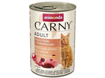 ANIMONDA Carny Adult konzerva pro kočky kuře, krůta a kachní srdce 400g