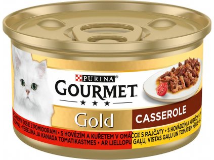 GOURMET Gold konzerva hovězí & kuře v rajčatové omáčce