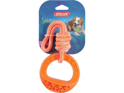 Hračka pes TPR SAMBA kroužek s lanem oranžová Zolux