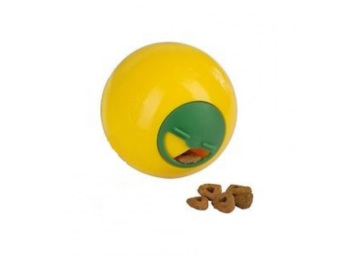 Hračka pro kočky interaktivní - míček na pamlsky 7,5 cm, žlutý