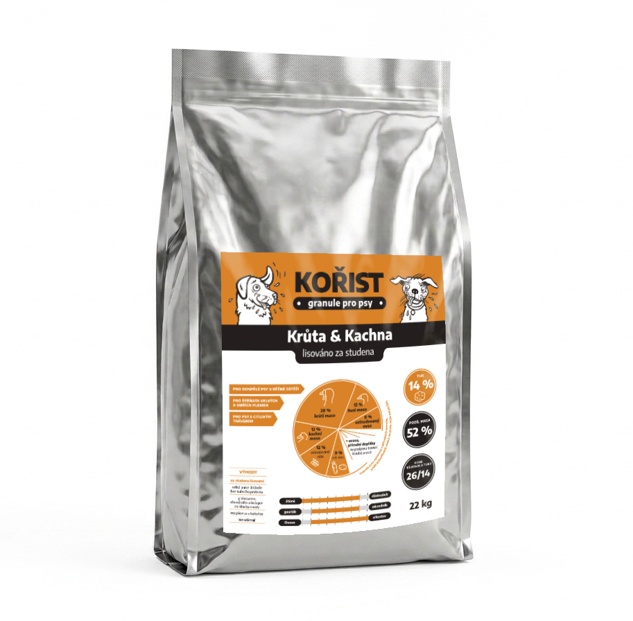 Kořist lisované granule Krůta a kachna 26/14 Hmotnost: 22 kg