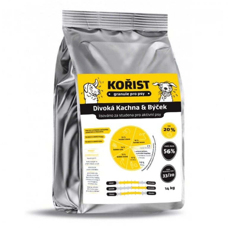 Kořist lisované granule Divoká Kachna a Býček 33/20 balení: 14 kg
