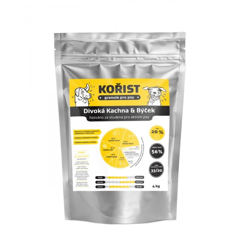 Kořist lisované granule Divoká Kachna a Býček 33/20 balení: 4 kg