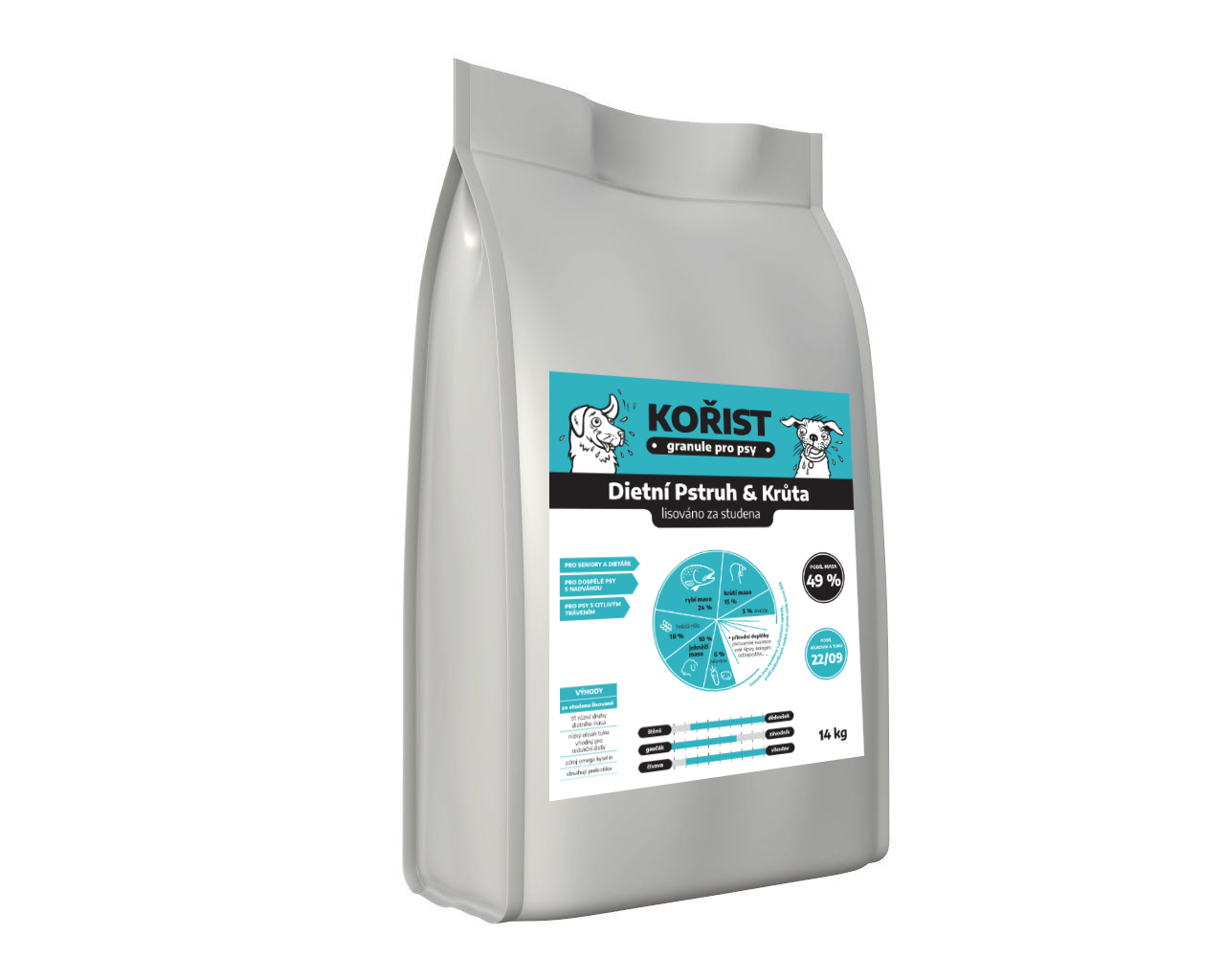 Kořist Dietní Pstruh a Krůta - lisované granule 22/09 Hmotnost: 4 kg
