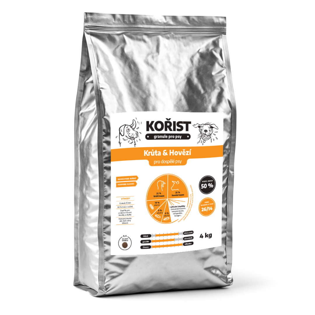 Kořist granule Krůta a Hovězí 26/14 Hmotnost: 4 kg